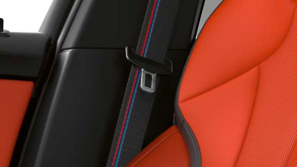 M seat belts. BMW M135i xDrive interior with M seat belts.