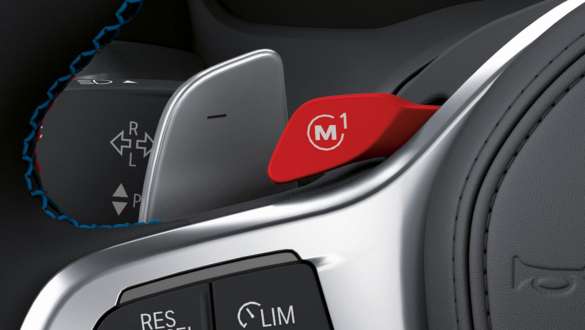 M Drive BMW 3 Series Saloon M Models G80 BMW 3 Series Saloon M Models G80 M Drive close-up M Drive buttons on the M leather steering wheel