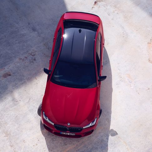 M Carbon roof BMW M5 Competition F90 LCI Facelift 2020 bird’s eye view M Carbon roof BMW M5 Competition F90 LCI Facelift 2020 BMW Individual Imola Red bird’s eye view