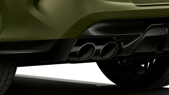 Tailpipe trims of the BMW X6 M Competition Tailpipe trims in Black Chrome BMW X6 M Competition F96 BMW Individual Special Paint Urban Green SUV exterior