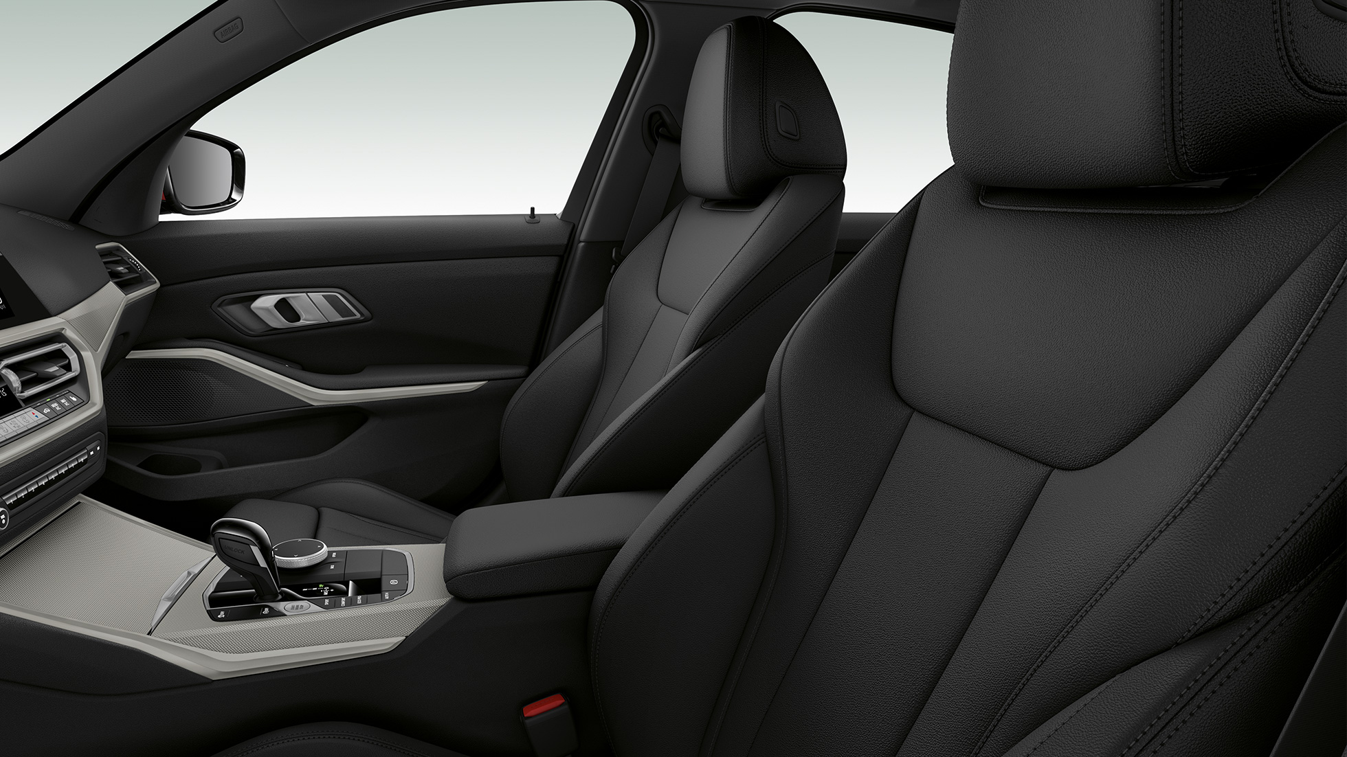 BMW 3 Series Saloon, Model SE front seats. Side close-up of the front seats of the BMW 3 Series Saloon with model SE features.