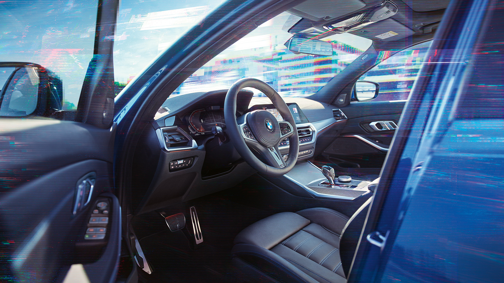 BMW 3 Series Saloon, interior. Close-up of the driver's compartment in the interior of the BMW 3 Series Saloon.