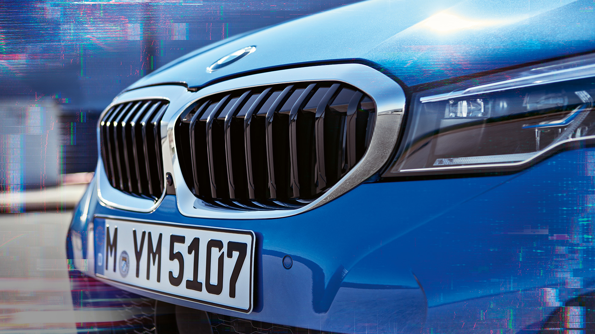 BMW 3 Series Saloon, double kidney grille. Close-up side view of the BMW 3 Series Saloon double kidney grille.