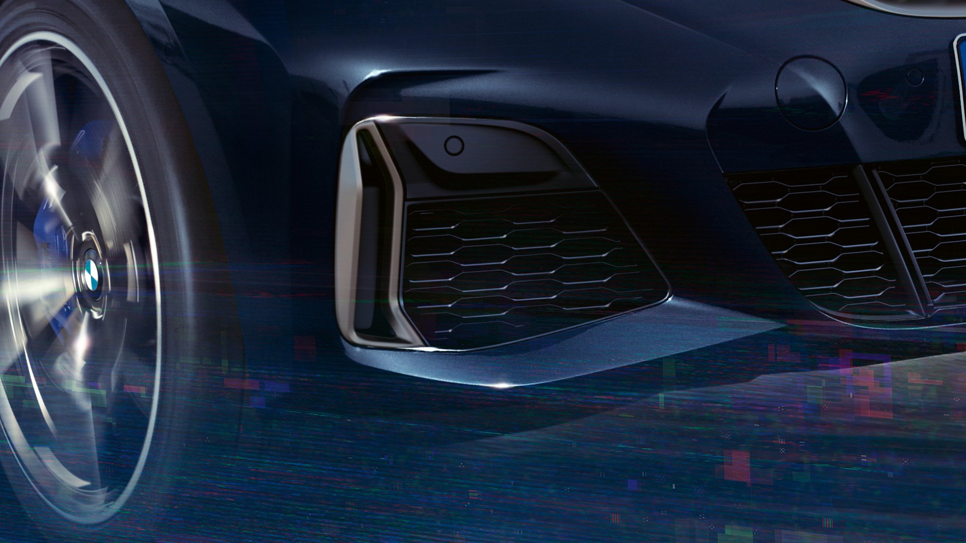 BMW 3 Series Saloon, air inlets. Detaied side view of the BMW 3 Series Saloon air inlets in Cerium grey metallic.
