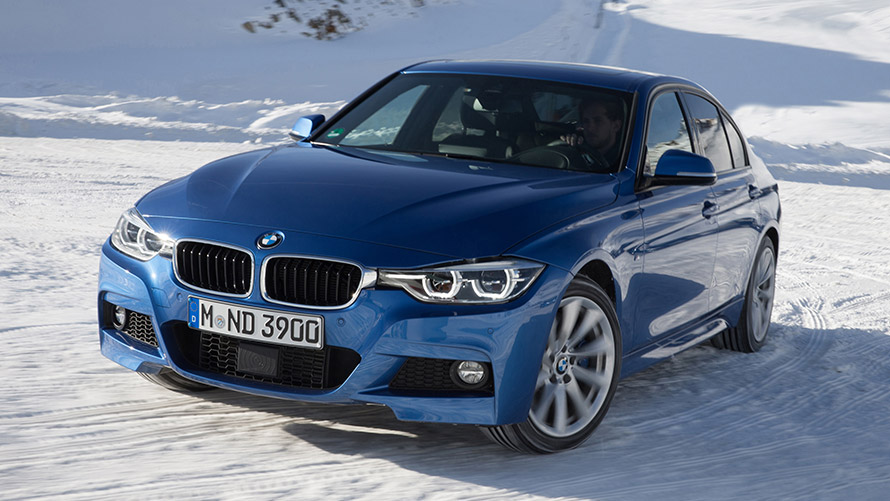 BMW 3 Series Saloon F30 sixth generation three-quarter front view on snow BMW 3 Series models BMW 3 Series Saloon F30 sixth generation three-quarter front view on snow