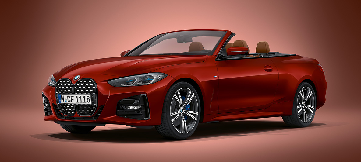 BMW Individual Aventurine Red metallic BMW 4 Series Convertible G23 2020 BMW 4 Series Convertible G23 2020 BMW Individual Aventurine Red metallic three-quarter front view standing