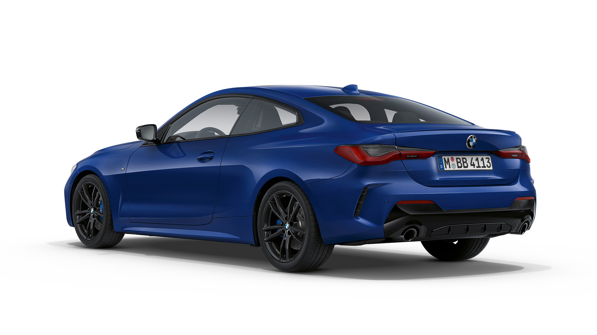 Rear BMW 4 Series Coupé M Sport package G22 2020 BMW 4 Series Coupé G22 2020 M Sport package Arctic Race Blue metallic three-quarter rear view
