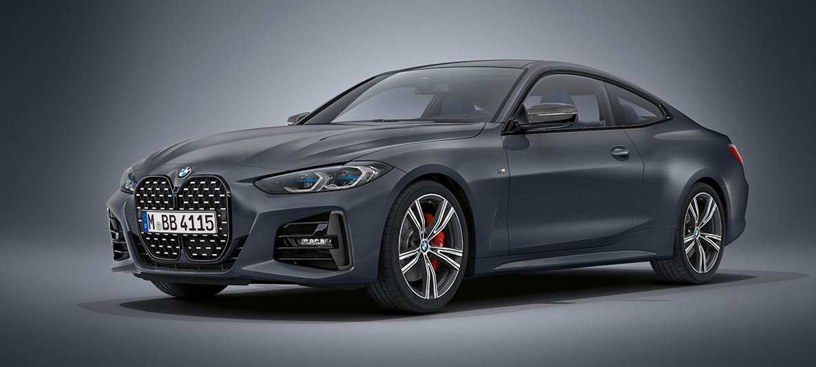 BMW Individual Frozen Deep Grey metallic BMW 4 Series Coupé G22 2020 BMW 4 Series Coupé Individual Frozen Deep Grey metallic G22 2020 three-quarter front view standing
