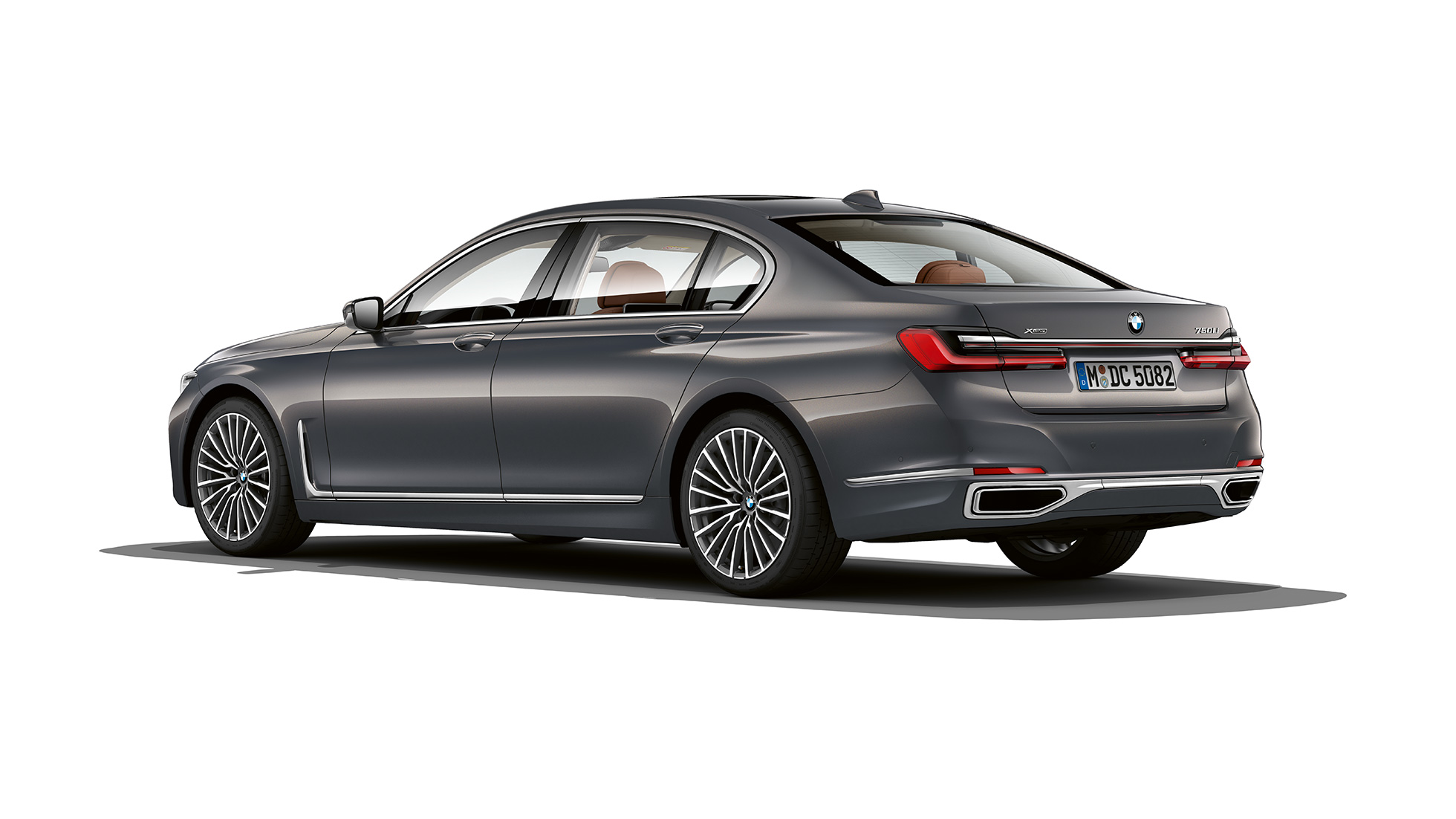 BMW 7 Series Saloon with Exterior Design Pure Excellence, three-quarter rear view Grey BMW 7 Series Saloon with Exterior Design Pure Excellence in three-quarter rear view