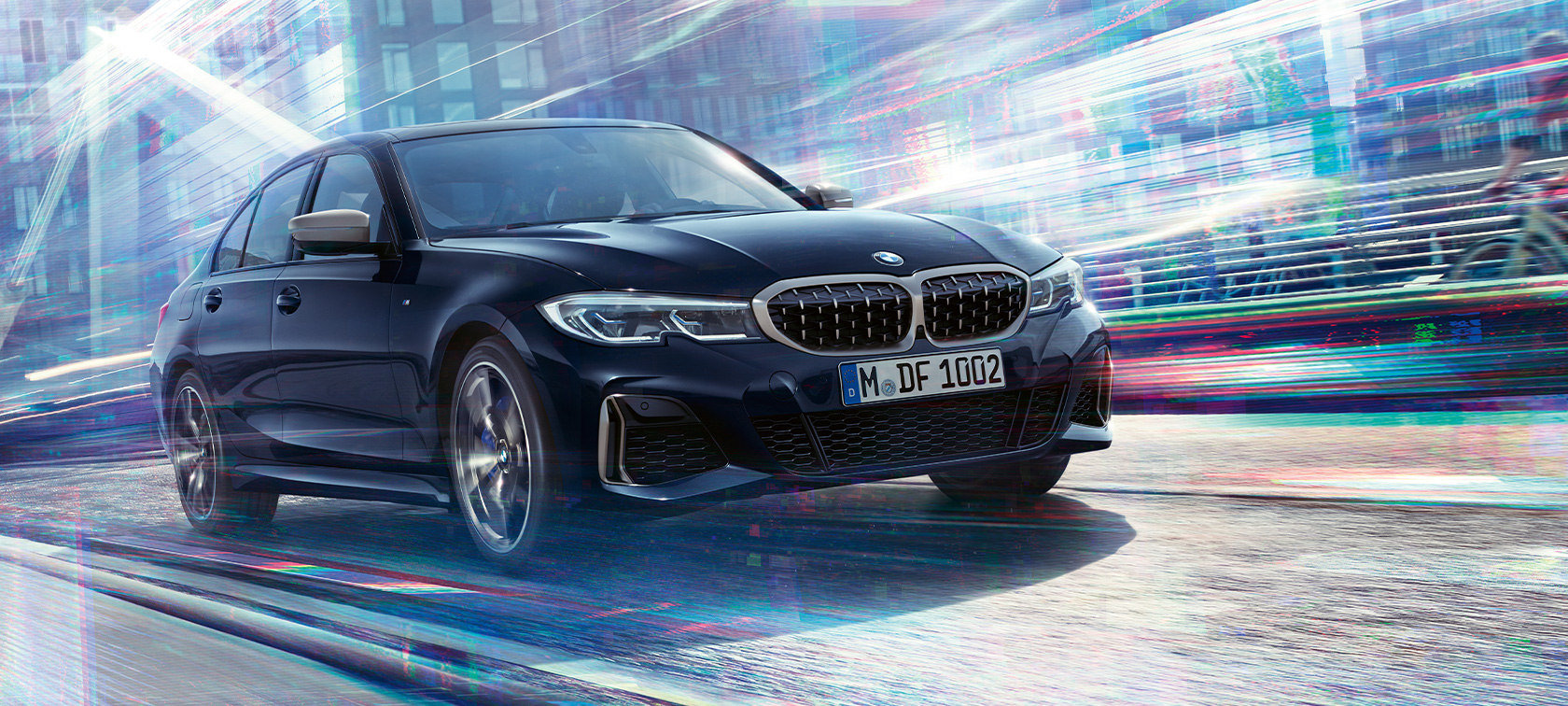 Design driving dynamics BMW M340i xDrive Saloon Design driving dynamics BMW M340i xDrive Saloon G20 Sapphire Black metallic three-quarter front view