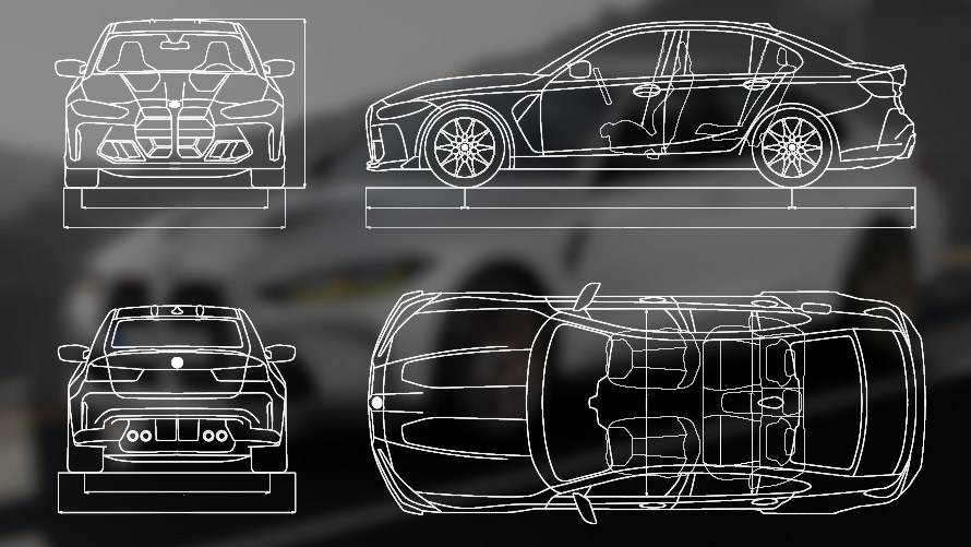 Dimensional drawing BMW M3 CS G80 Dimensional drawing BMW M3 CS G80