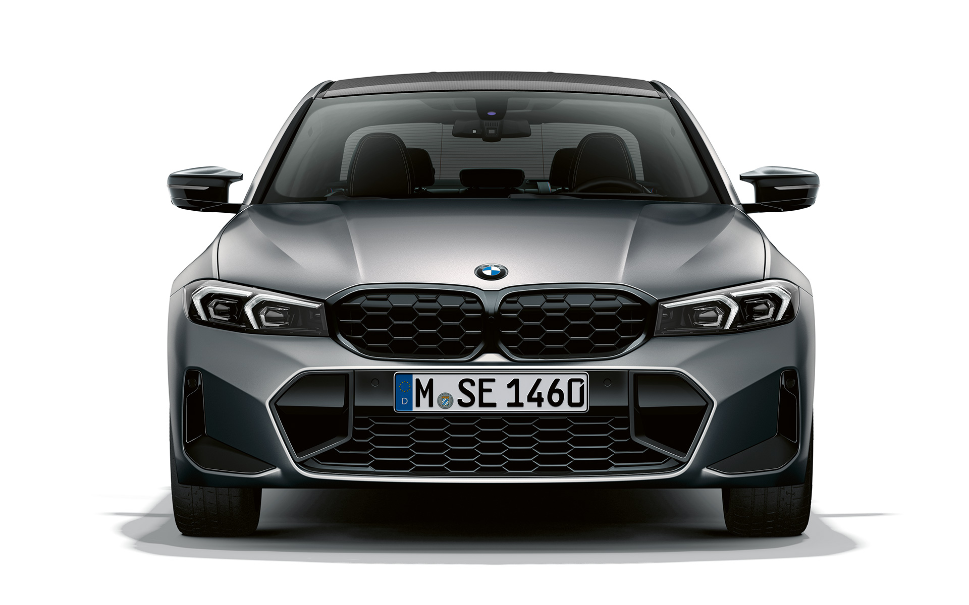 Front view BMW kidney grille with nuggets BMW M340i xDrive Saloon G20 BMW M340i xDrive Saloon G20 BMW Individual Frozen Pure Grey metallic front view with BMW kidney grille