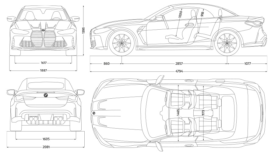BMW M4 Convertible G83 technical data sketch BMW M4 Convertible G83 technical data sketch