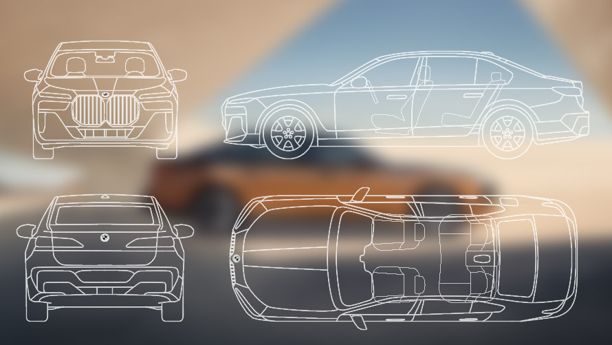 Dimensional drawing BMW i7 M70 xDrive Saloon G70 Dimensional drawing BMW i7 M70 xDrive Saloon G70