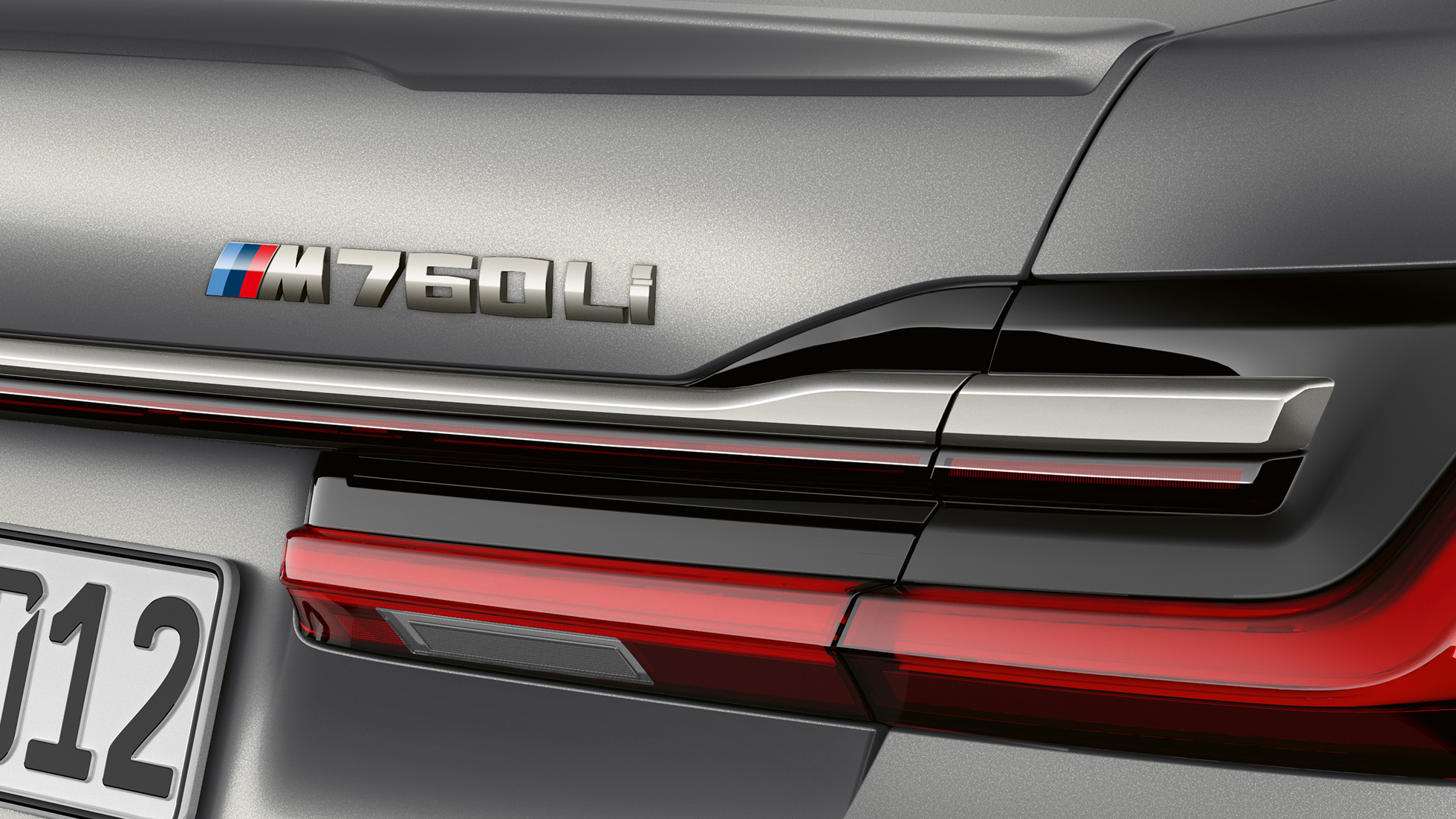 BMW M760Li xDrive Saloon, close-up of BMW M760Li badge BMW M760Li xDrive Saloon, close-up of BMW M760Li badge on the rear