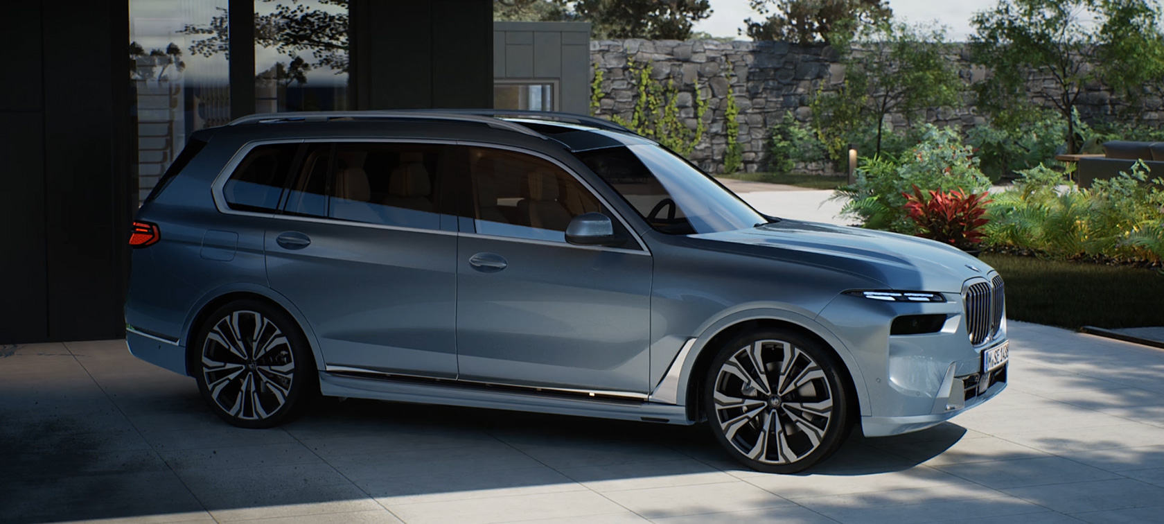 BMW X7 G07 LCI 7/8 Side View Sparkling Copper Grey metallic Video BMW X7 G07 LCI 7/8 Side View standing Sparkling Copper Grey metallic Video
