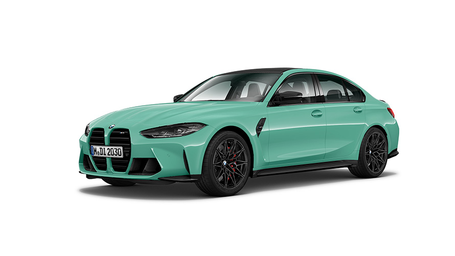 BMW M3 Competition Saloon G80 2021 three-quarter side view BMW M3 Competition Saloon G80 2021 three-quarter side view