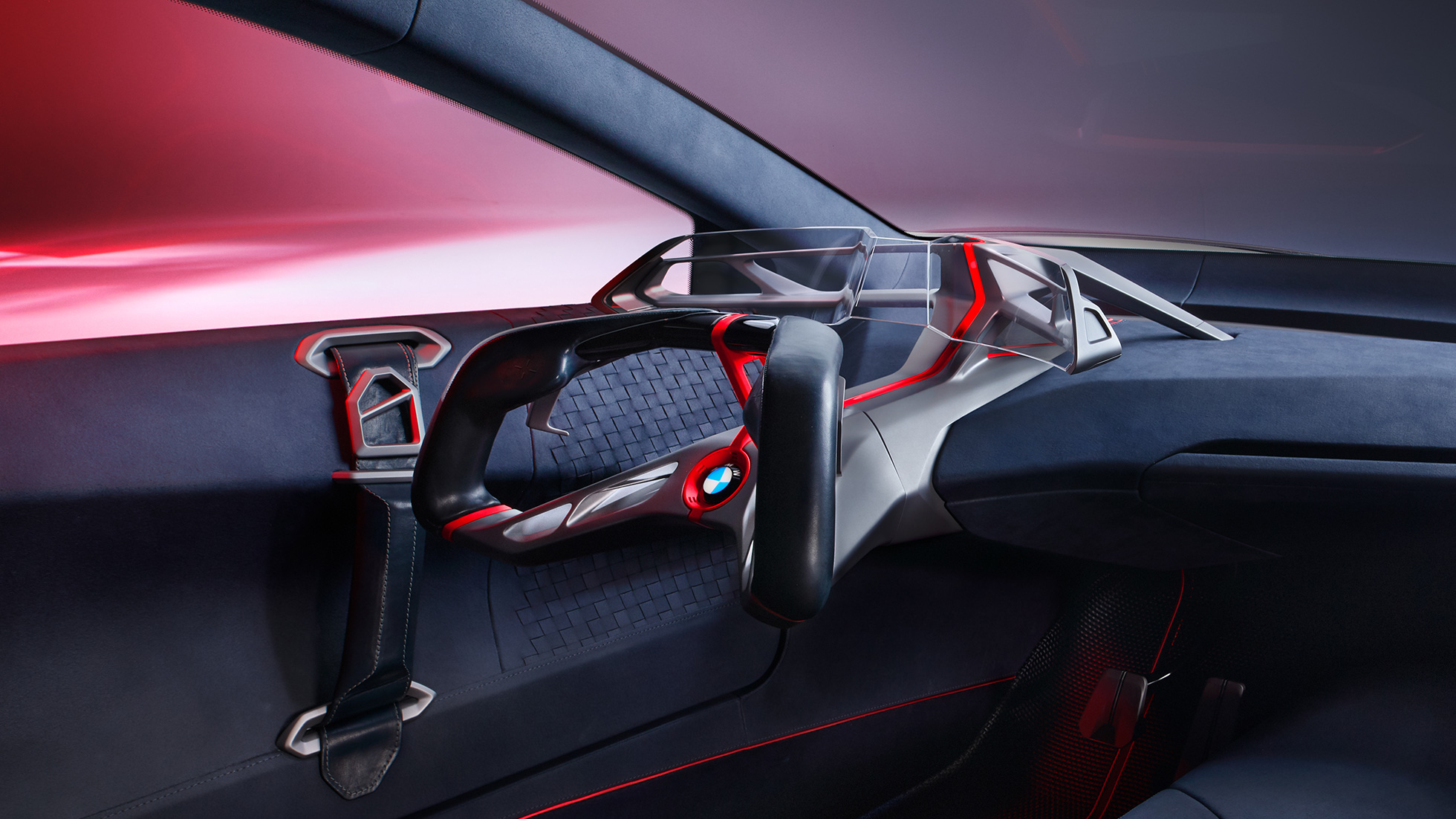 BMW Vision M NEXT, Interior BMW Vision M NEXT, Interior, Cockpit with, steering wheel, Boost Pod, Curved Glass Display, Full AR Head-Up Display