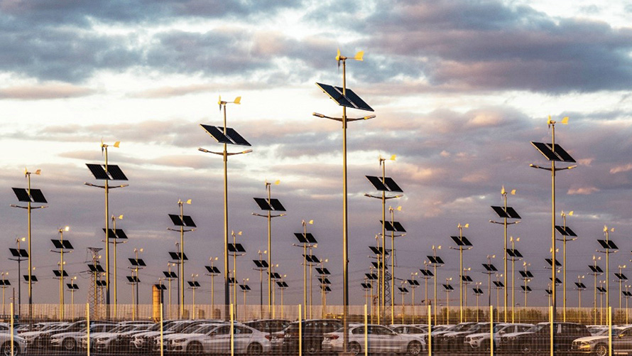 Sustainable solar farm in a parking lot