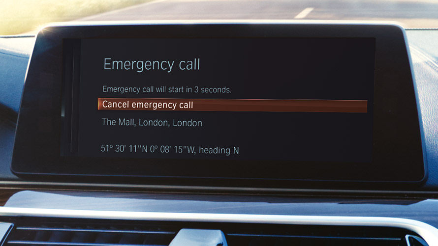 Intelligent Emergency Call Intelligent Emergency Call showing on BMW display