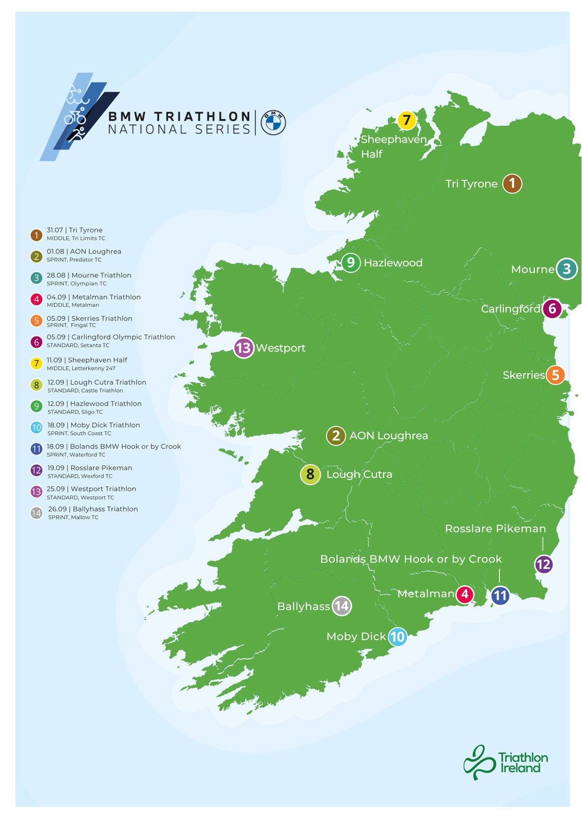 Image of the map of the BMW Triathlon Series September 2021